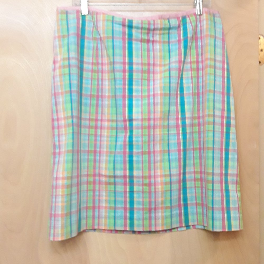 Pink Rainbow Lime Plaid Pocket Button Skirt 16 Liz Claiborne